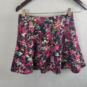 Aeropostale Women's XS Black Pink Floral Skater Skirt Mini